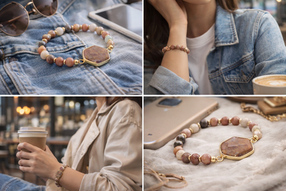 Armband elastisch mit Medaillon in  "Marmor-Look" Braun Beige Biba