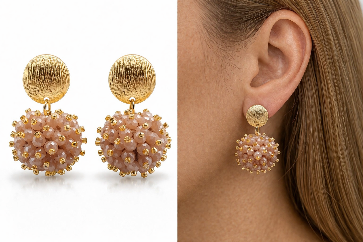 Ohrringe Ohrhänger in Beige hell- & dunkel Purple Crystal Beads Michelle Bijou