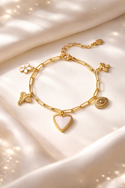 Armband Heartstrings Armband  Goldfarben emaille Herz Liebe Romantik Yehwang