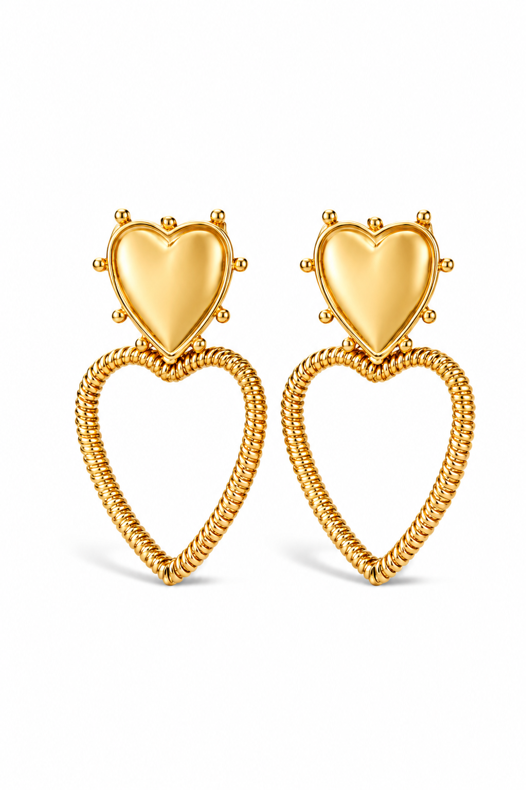 Ohrringe Doppel Herz liebe Romantik nickelfrei Statement Goldfarben Yehwang
