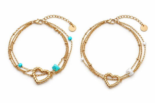 Armband Drei Ketten Türkis Weiß Ein Herz Dein Stil Michelle Bijou
