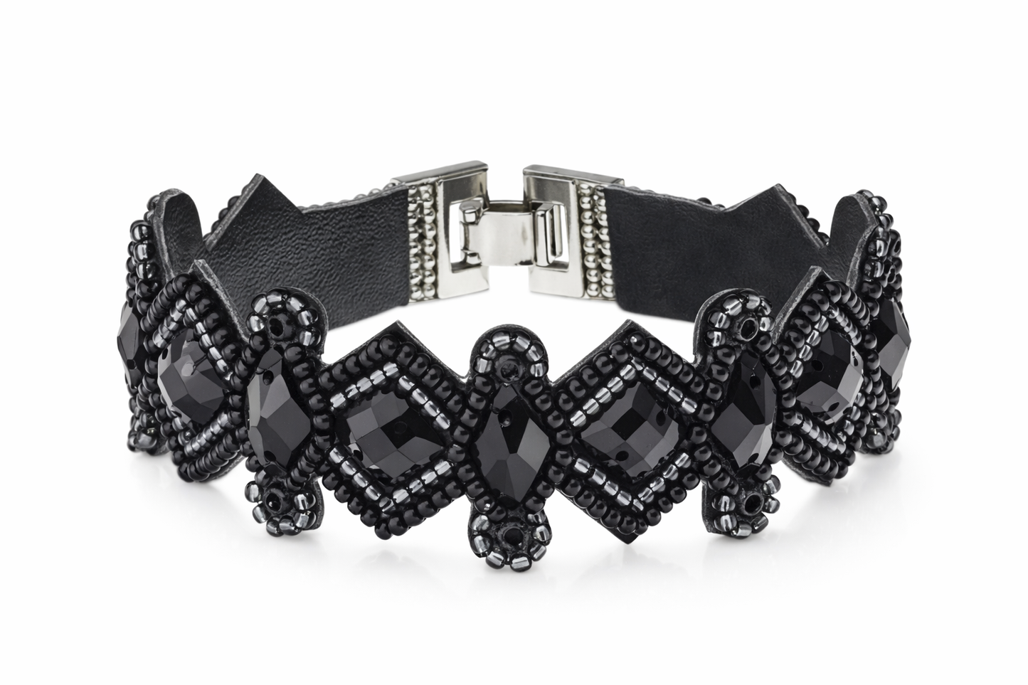 Armband Kunstleder Schwarz Blau irisierende Perlchen Nickelfrei Biba