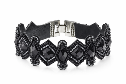 Armband Kunstleder Schwarz Blau irisierende Perlchen Nickelfrei Biba