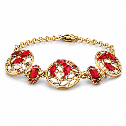 Armband Blossom Bijoux Kristall Strass Goldfarben Schwarz Rot Weiß Blau Statement