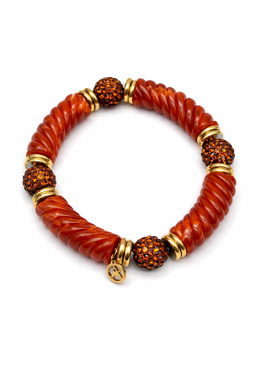 Armband elastisch Orange-Rot mit Gold Strass Statement Amorino