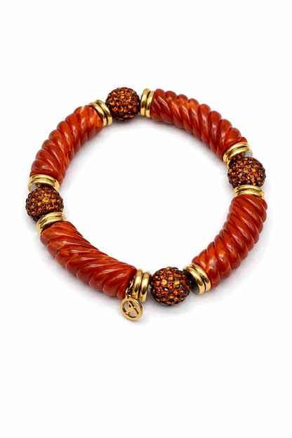 Armband elastisch Orange-Rot mit Gold Strass Statement Amorino