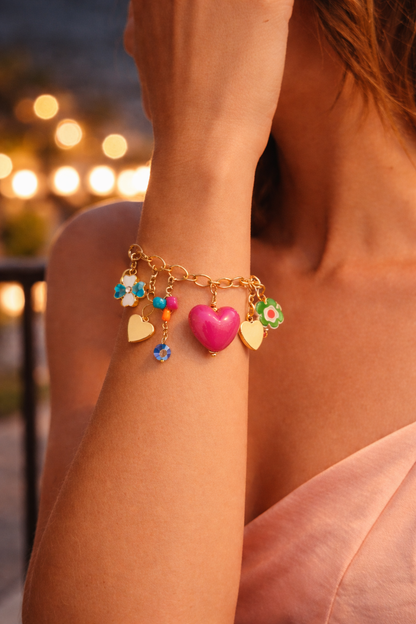 Armband Bettelarmband "Big Pink Love" Goldfarben Liebe Romantik Geschenk Yehwang