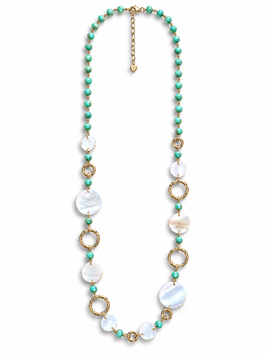 Halskette Langkette Boho-Look Mintgrün mit Muschel-Highlights Nickelfrei Sweet7