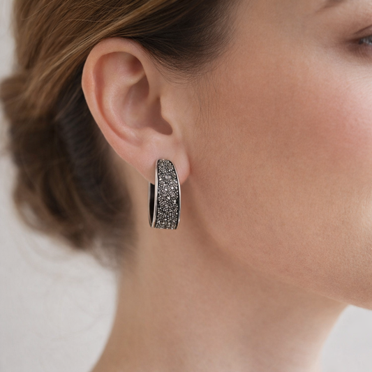 Creolen Ohrringe Schwarz mit Blauen Schimmer Nickelfrei Gun Metal Sweet7