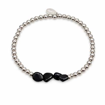Armband Silberfarben Schwarze Natursteinchen Unisex Nickelfrei Yehwang