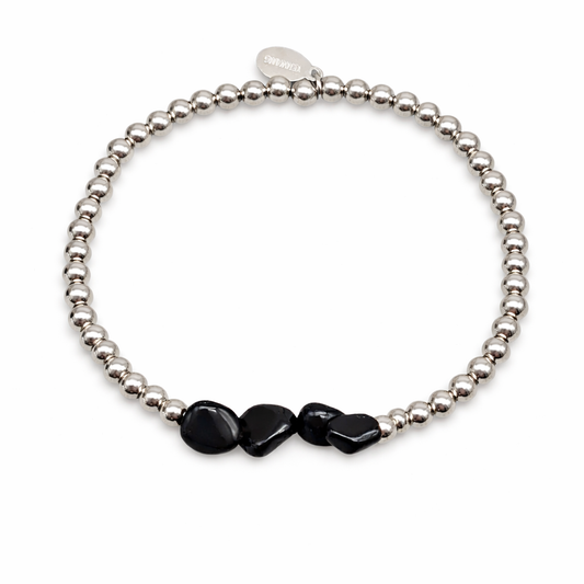 Armband Silberfarben Schwarze Natursteinchen Unisex Nickelfrei Yehwang