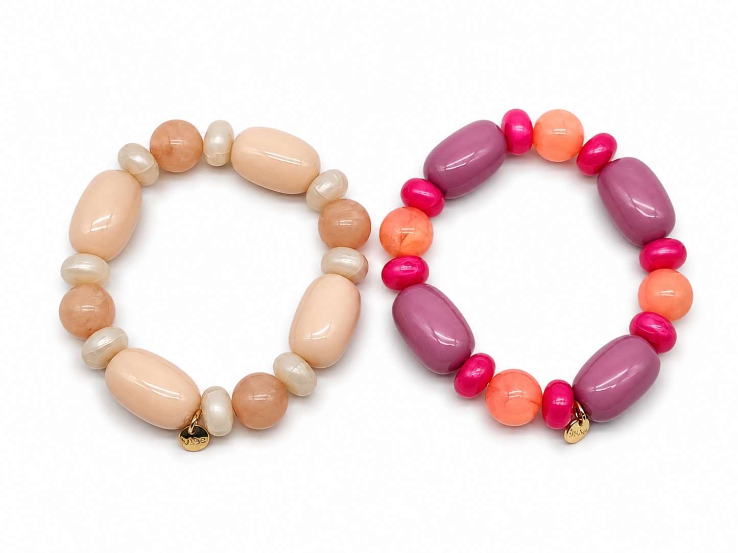 Armband elastisch Biba Sommer Resin Perlen Lila und Beige