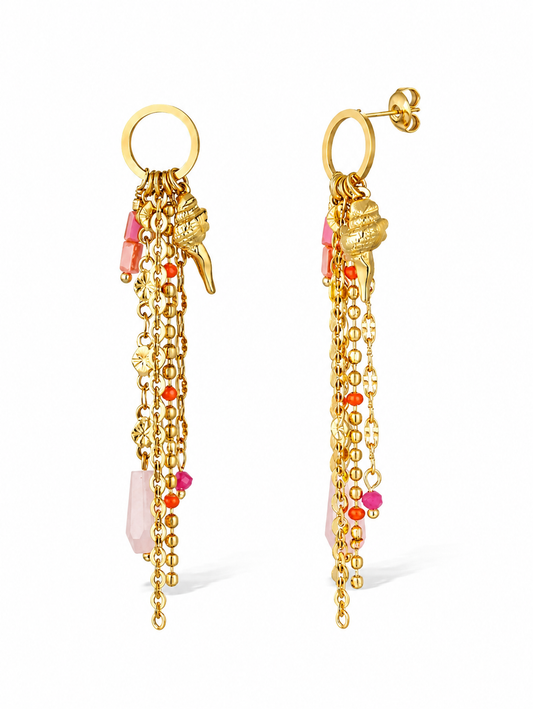 Ohrhänger ohrringe creolen mit Anhänger goldfarben pink rosa nickelfrei Yehwang