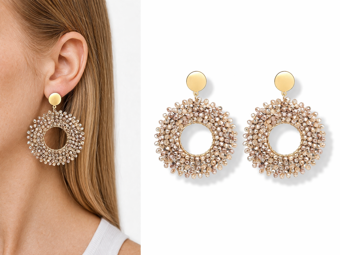 Ohrhänger Ohrringe Goldfarben Beige Crystal Statement Nickelfrei Lila Grau Wauw