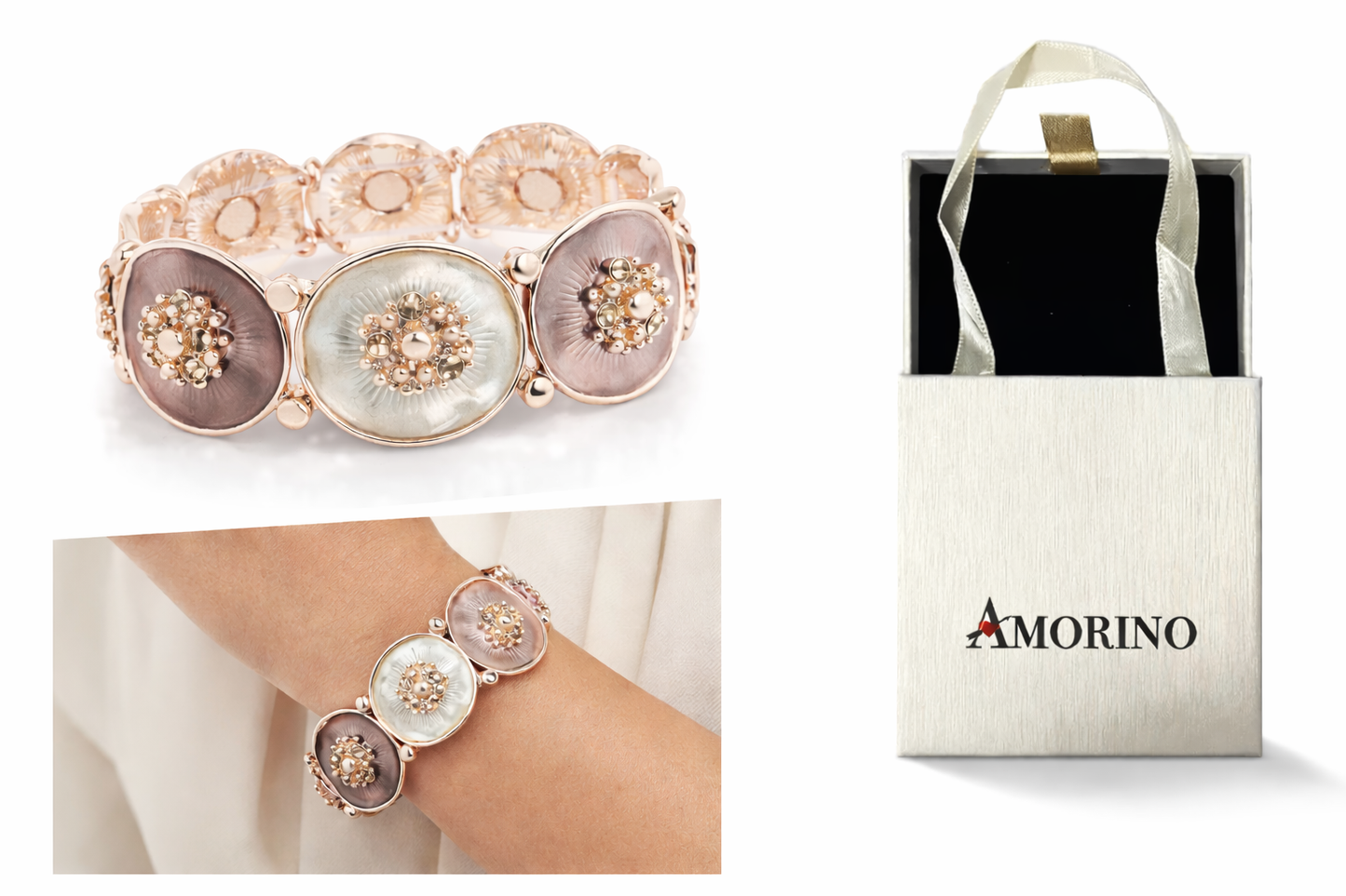 Armband elastisches Scheibenarmband mit Strasssteinen Lila Pastell Amorino