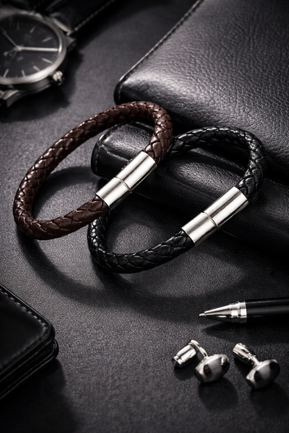Armband Herrenarmband Schwarz geflochten braun kombinierbar Kunstleder Yehwang