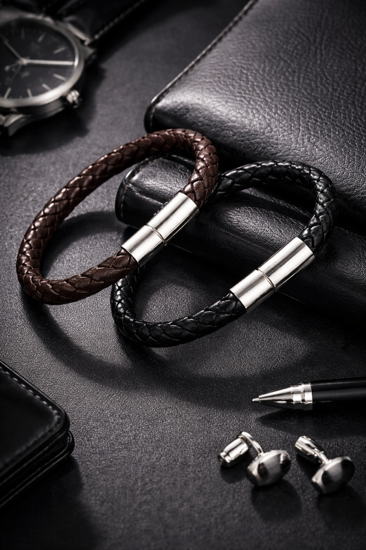 Armband Herrenarmband Schwarz geflochten braun kombinierbar Kunstleder Yehwang
