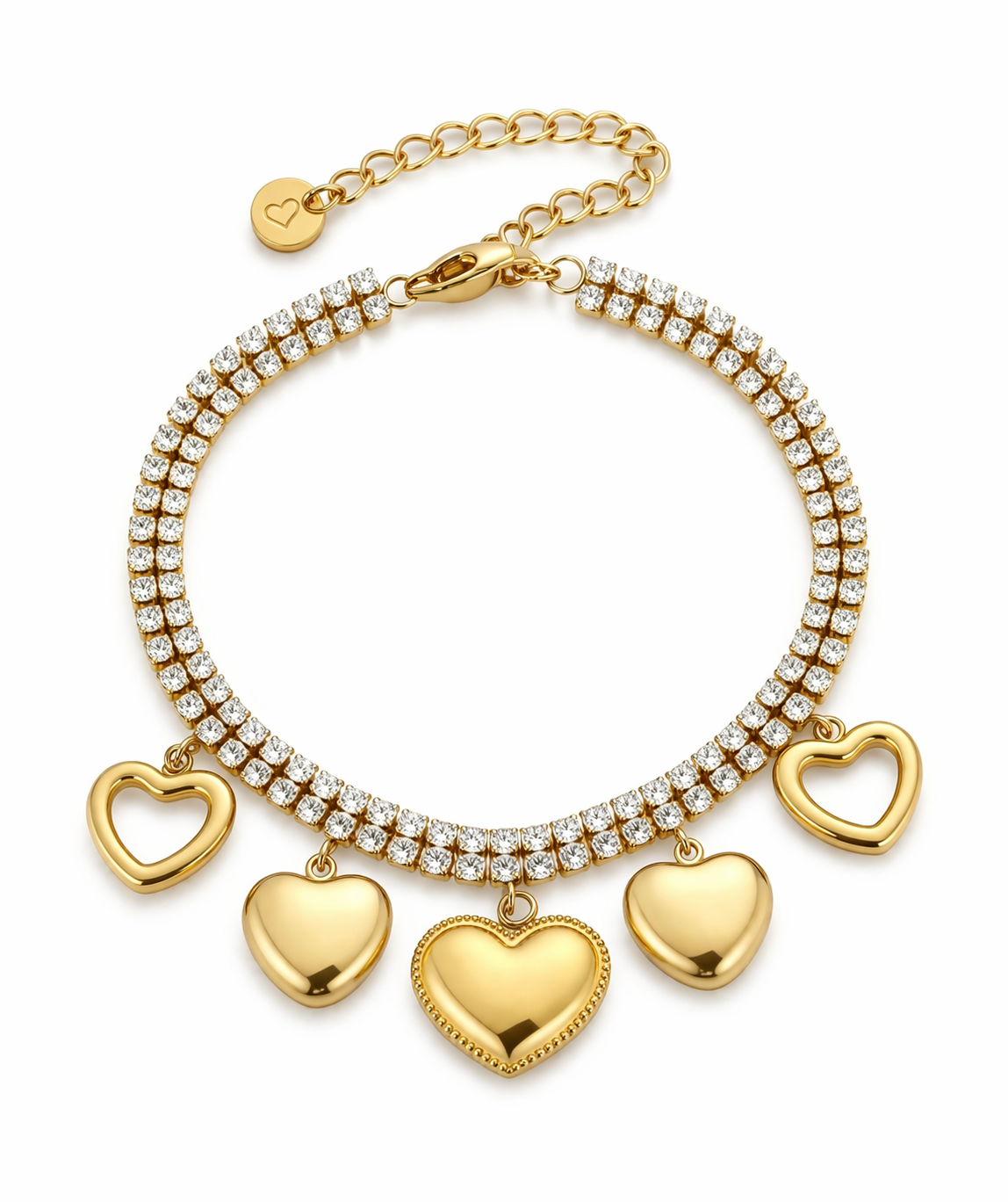 Armband Tennisarmband Charm Goldfarben Strass Herzen Liebe Romantik Michelle Bijou