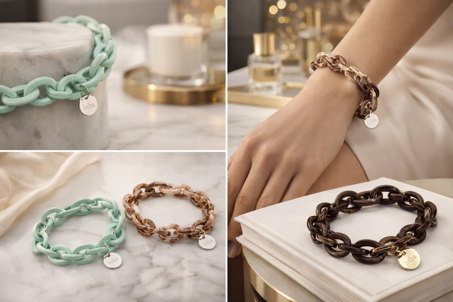 Armband Gliederarmband Hellblau Braun Beige Acryl Nickelfrei Biba