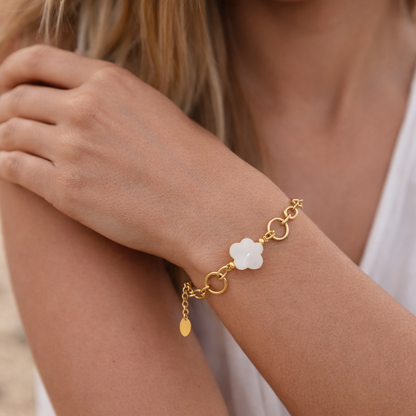 Armband Blume und Ringe goldfarben Muschel Elegant Luxus Urlaub Nickelfrei Yehwang