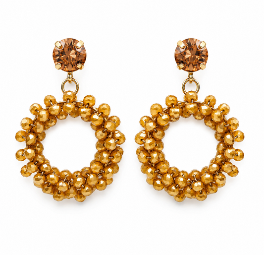 Ohrringe Orhänger Gold Blass-Orange Strassstein Perlenanhänger Nickelfrei Sweet7