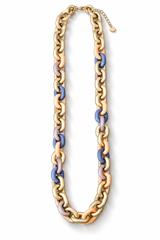 Halskette nickelfrei Gliederkette Goldfarben Matt Taupe Apricot Modeschmuck Biba