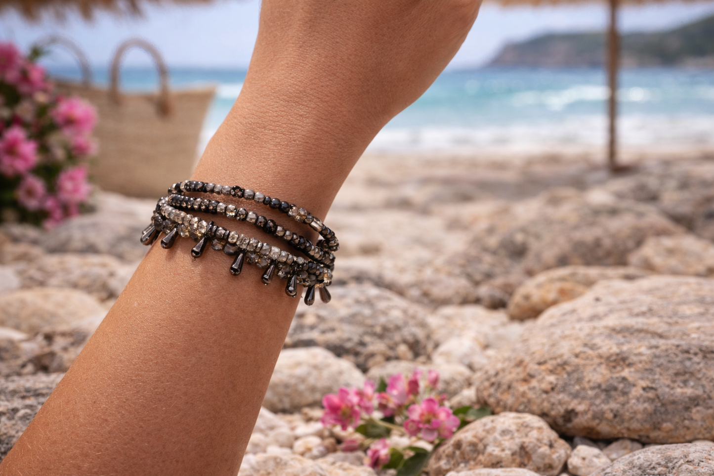 Armband  3-fach Armband Tropfenarmband Gun Metal Trend Ibiza Biba