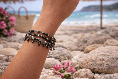 Armband  3-fach Armband Tropfenarmband Gun Metal Trend Ibiza Biba