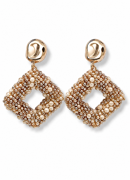 Ohrhänger Ohrringe Goldfarben Raute Beige Crystal Statement Nickelfrei Wauw