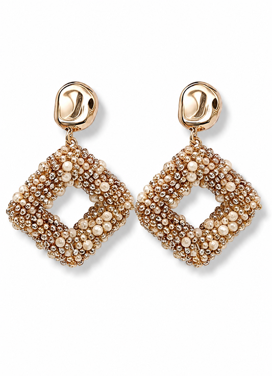 Ohrhänger Ohrringe Goldfarben Raute Beige Crystal Statement Nickelfrei Wauw