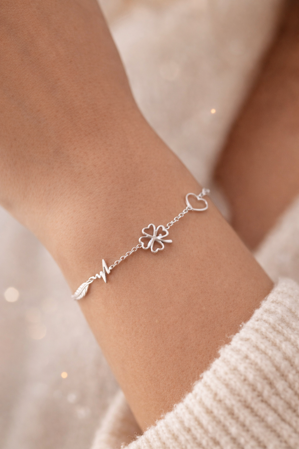 Armband Klee Unendlichkeit Liebe Armband  Charms Silberfarbenes Edelstahl Yehwang