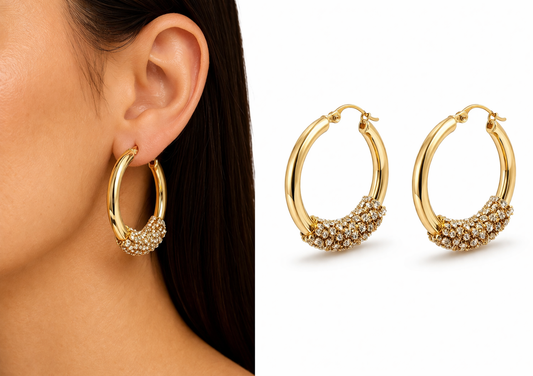 Ohrringe Creolen Goldfarben mit Strass Verzierungen Nickelfrei Michelle Bijou