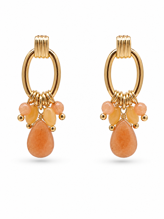 Biba Ohrringe Ohrhänger Goldfarben mit Orange Anhänger Koralle
