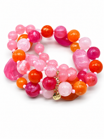 Armband Dreifache Kette Orange Pink Rosa Biba Sommer Happy Party