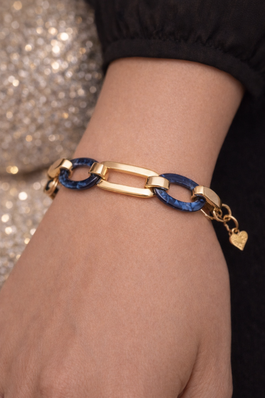 Armband Blau Gold Gliederarmband 19,5 cm Acryl Nickelfrei Sweet7