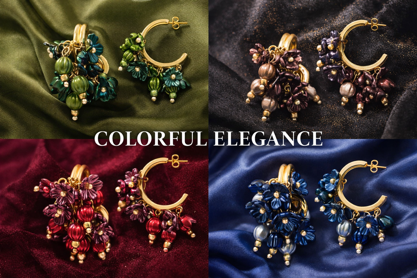 Creolen mit Emaille Blumen Perlen Grün Blau Bordeaux Gun Metal Bronze Nickelfrei Amorino