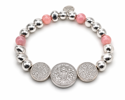 Biba Armband Silberfarben mit 3 ornamentale Kreise Rosa Mausgrau Biba