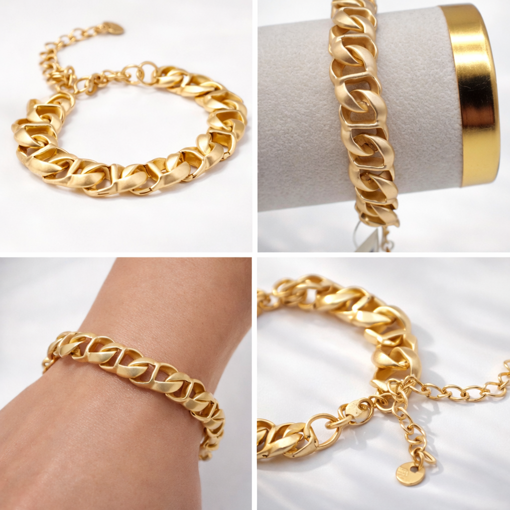 Armband Gliederarmband in Matt Goldfarben mit gedrehte Glieder Statement Biba