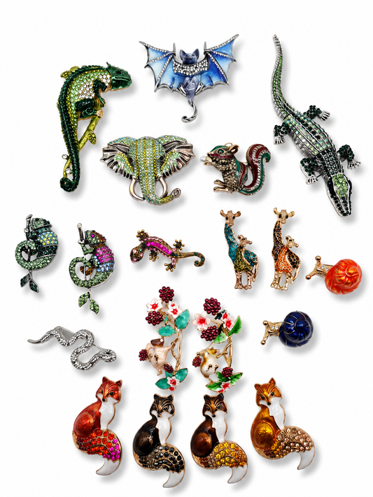 Brosche Fuchs Maus Giraffe Schnecke Krokodil Elefant Chamäleon