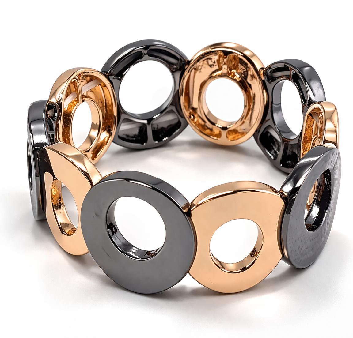 Armband elastisches Zweifarbig Satiniert Glänzend Gun Metal Amorino