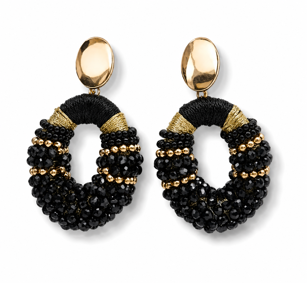 Ohrhänger Ohrringe Goldfarben Oval Schwarz Gold Statement Nickelfrei Wauw