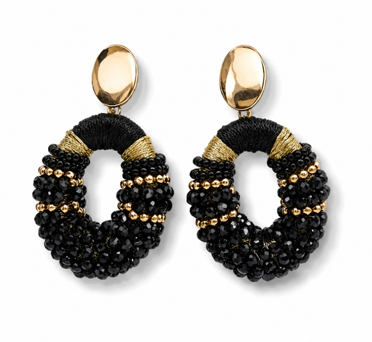 Ohrhänger Ohrringe Goldfarben Oval Schwarz Gold Statement Nickelfrei Wauw