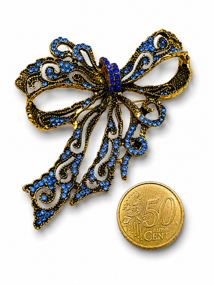 Brosche Schleife Goldfarben Perlen Strass Verbunden Romantisch