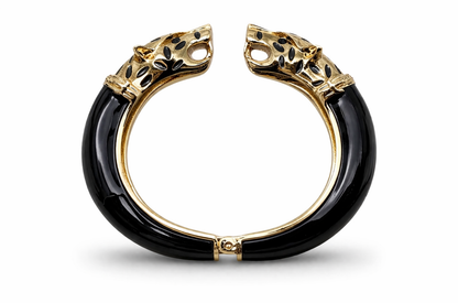 Armreif Klapp-Armband schwarz Goldfarben Katze Leopard Tier Luxus Ardoné