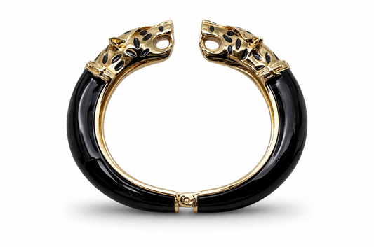 Armreif Klapp-Armband schwarz Goldfarben Katze Leopard Tier Luxus Ardoné
