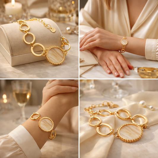 Armband Matt goldfarben  Medaillon in Marmor-Look Nickelfrei Trend 2026 Biba