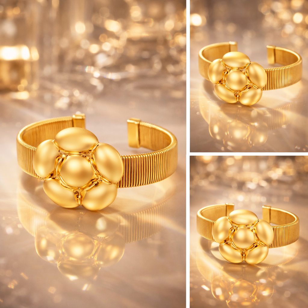 Armband Armreif Statement-Blumenarmreif Blume Goldfarben Nickelfrei Yehwang