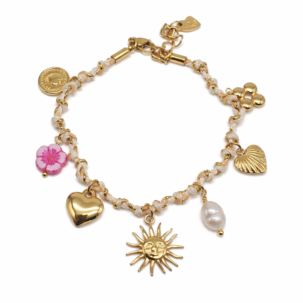 Armband Gliederarmband Gold Matt Schwarz 18,5 cm Textil Nickelfrei Sweet7