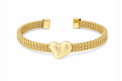 Armband Armreif "golden Love", geflochten  großes Herz Liebe Romantik Nickelfrei Yehwang
