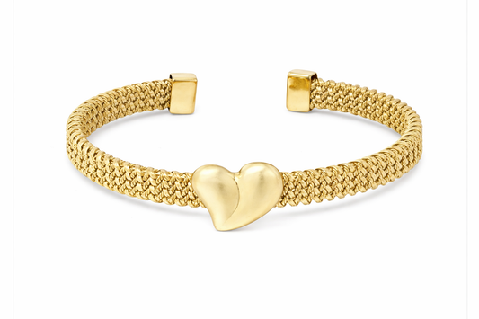 Armband Armreif "golden Love", geflochten  großes Herz Liebe Romantik Nickelfrei Yehwang